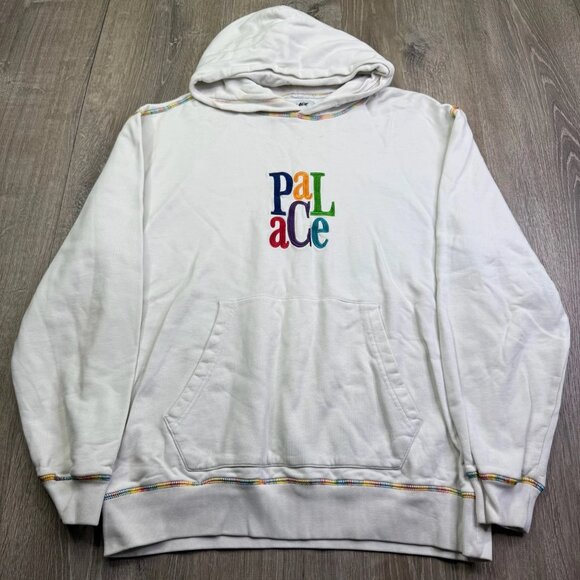 Palace Nuff Nuff Hood Mens White Embroidered Logo Streetwear Pullover Hoodie L - Picture 1 of 12